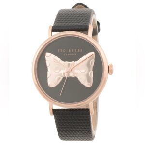 Ted Baker Phylipa Iconic Bow Black Rose Gold Leather Strap Watch